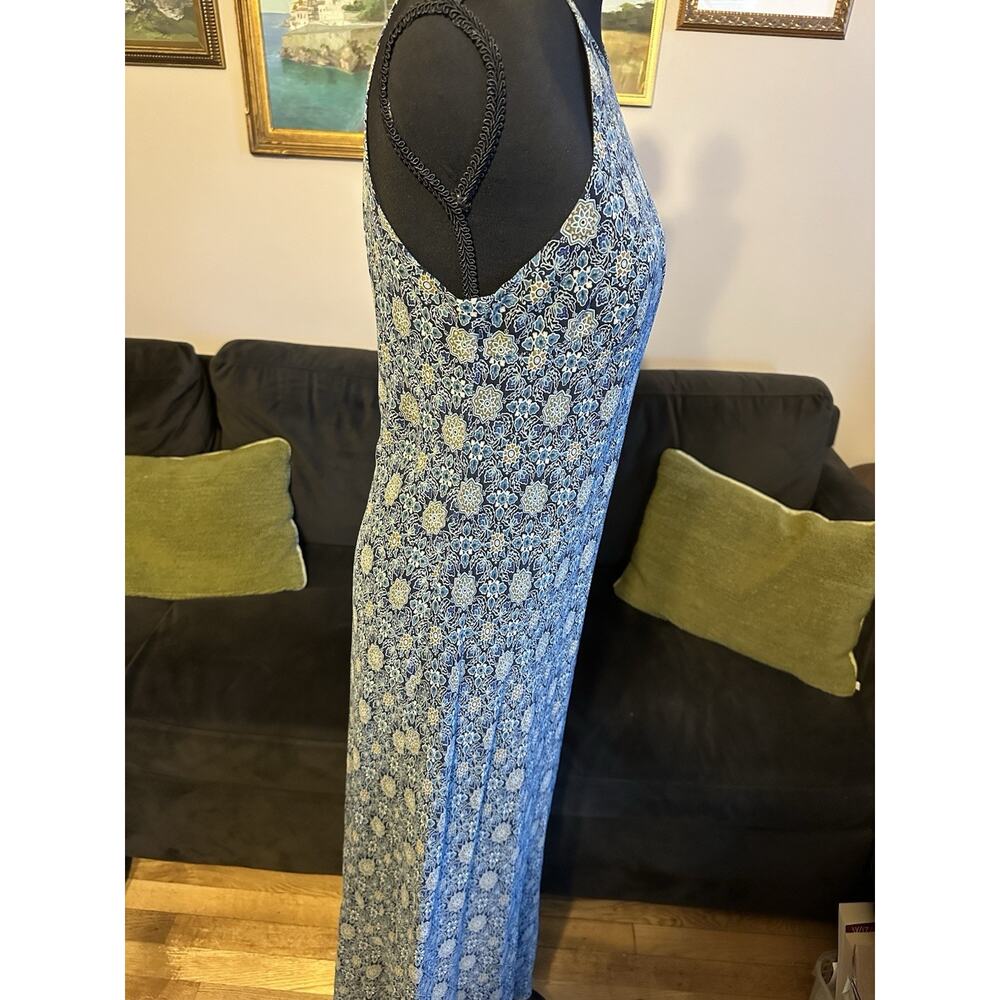 Vintage Y2K Ann Taylor Silk Maxi Dress Blue Floral Halter Wedding Resort 8 - Picture 5 of 9